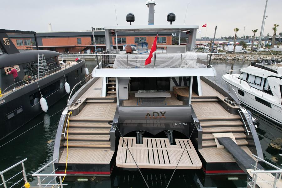 Luxury motor yacht hauled for pre-purchase survey inspection