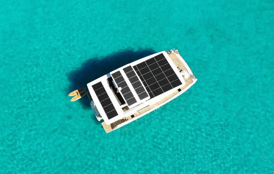 Catamaran yacht at anchor undergoing condition survey